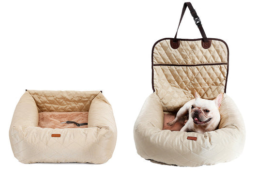 ChesTroyPets™ – Cama Portátil 2 en 1 para Mascotas / Cojín de Asiento Plegable