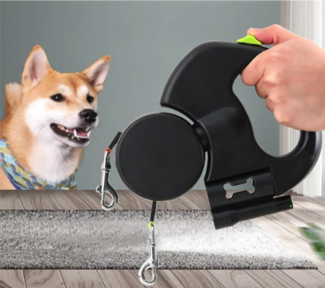 ChesTroyPets™ Correa Doble Automática para Perros – Retráctil con Luz
